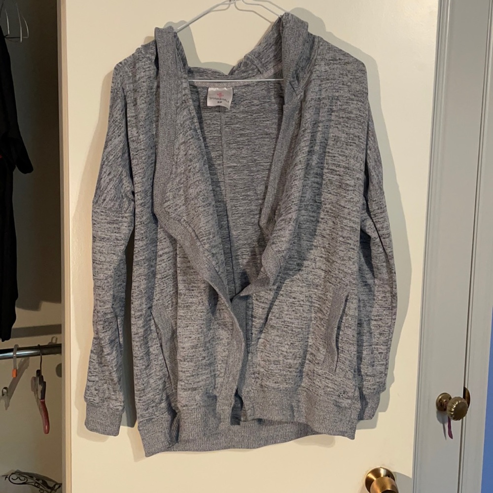 Grey heather open-front hooded cardigan